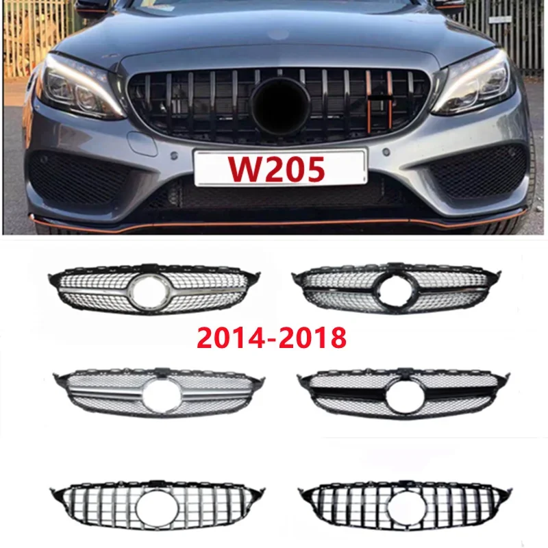 

Решетка переднего бампера для Mercedes Benz C Class W205, спортивный гоночный гриль с камерой AMG GT Diamond 2014 2015 2016 2017 2018