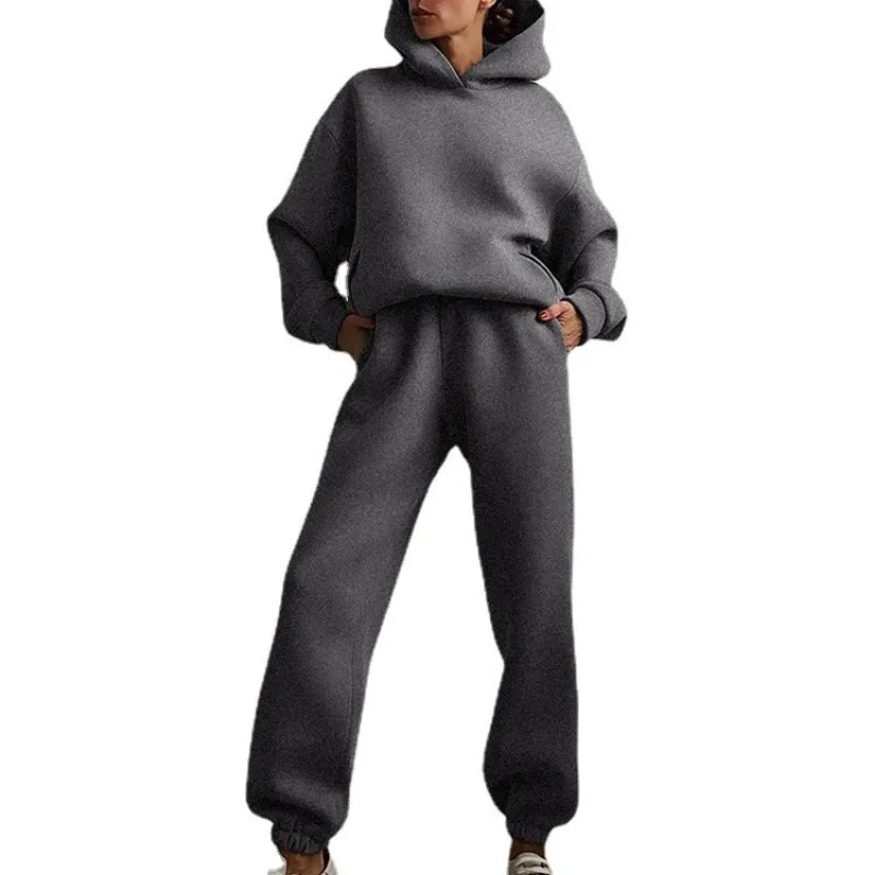 Women's Clothing Autumn Winter European American Casual Fashion Thickened Long-sleeved Sweatshirt Trousers Two-piece Suit 4