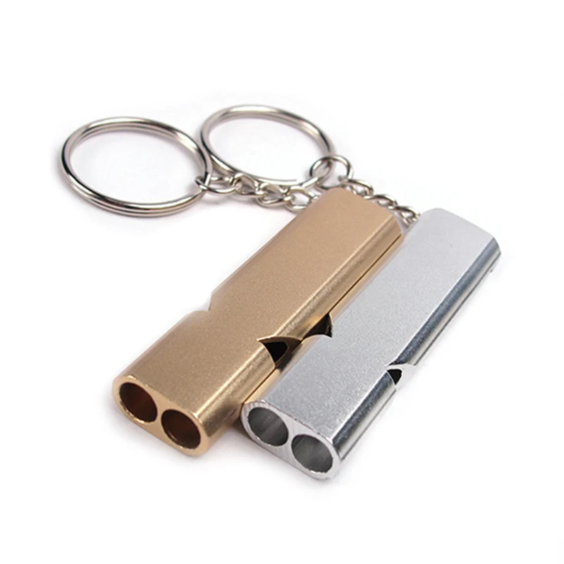 Portable Aluminum Safety Whistle For Outdoor Hiking Camping Survival Emergency Keychain Multi Tool Dual-tube Survival Whistle 6