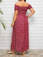 Summer Women's Boho Floral Print Off Shoulder Split Long A Line Dresses XXXL 4XL - Image 5