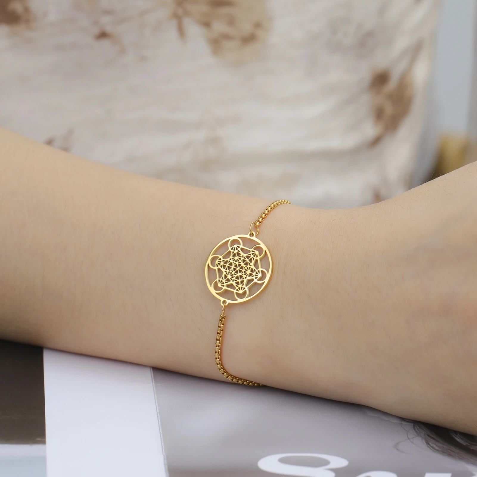 Lucktune Edelstahl Engel Siegel Erzengel Metatron Würfel Seil Armbänder für Frauen Spirituelles Amulett Schmuck Jubiläumsgeschenke – Detail 37