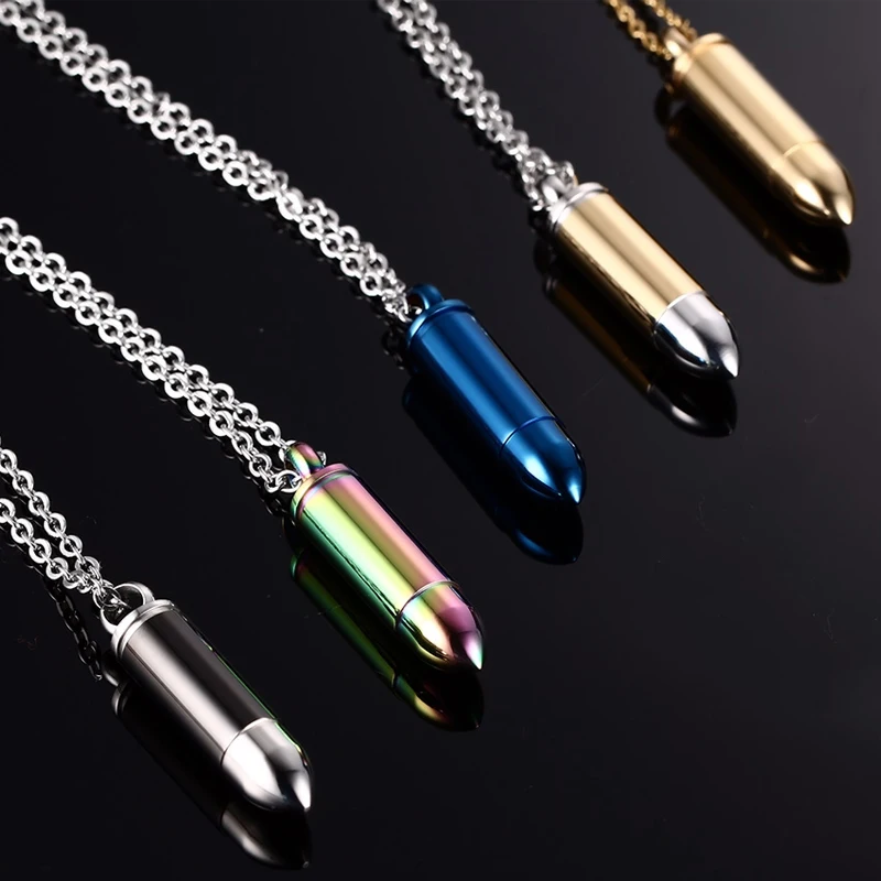 Vinterly Punk 5 Colors Stainless Steel Cremation Pendant Necklaces Pets Keepsake Urns for Ashes Gold-color Jewelry Waterproof 6