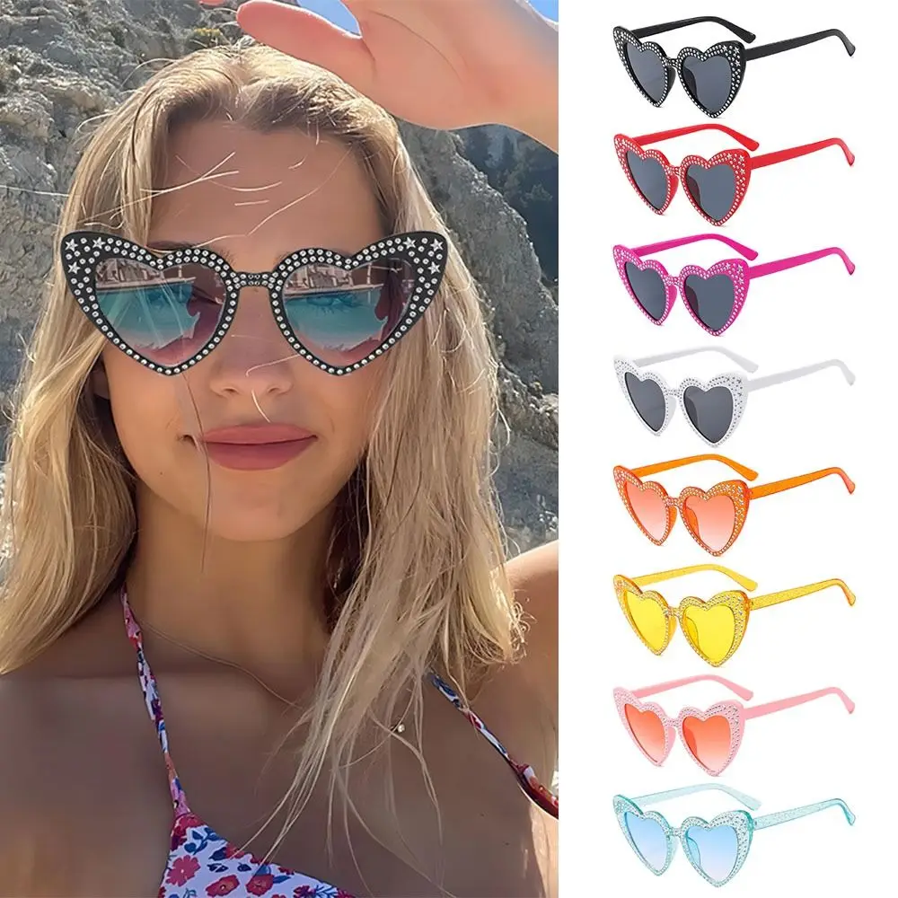 

Shining Heart-Shaped Sunglasses Vintage Hip Hop UV400 Protection Heart Shades Diamond Sun Glasses for Women
