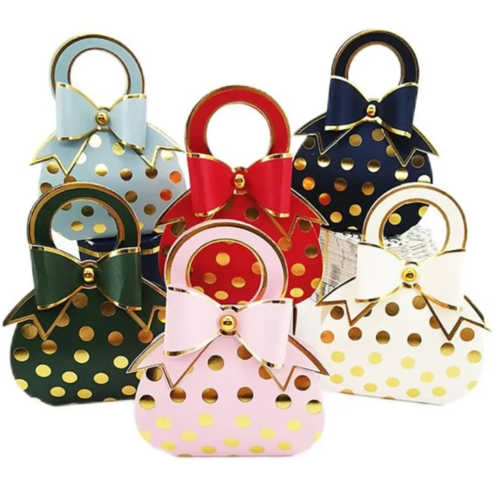 10PCS Polka Dot Bow Candy Box Packaging Wedding Bridal Kid Gift For Guest Baby Shower Birthday Party Favors Decor Supplies