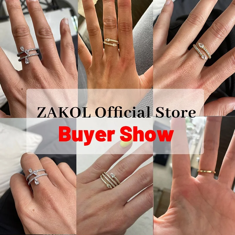 ZAKOL Trendy Stackable Open Rings Cubic Zircon Crystal Adjustable Ring for Women Elegant Wedding Party Jewelry RP2145 Finger Ring Opening Ring Adjustable Rings Zircon Crystal Ring Wedding Rings Wedding Ring