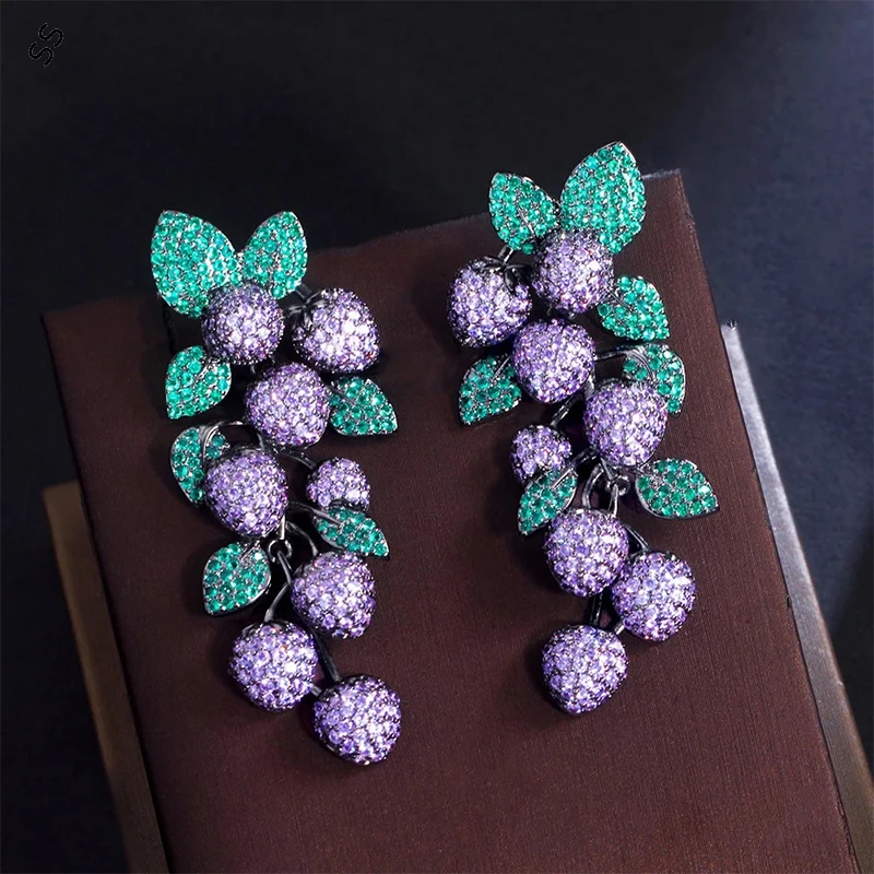 Women's Fashion Retro Earrings Purple Zircon Ear-studs Elegant Female Evening Dresses Ornaments Accessories Ear-pendant