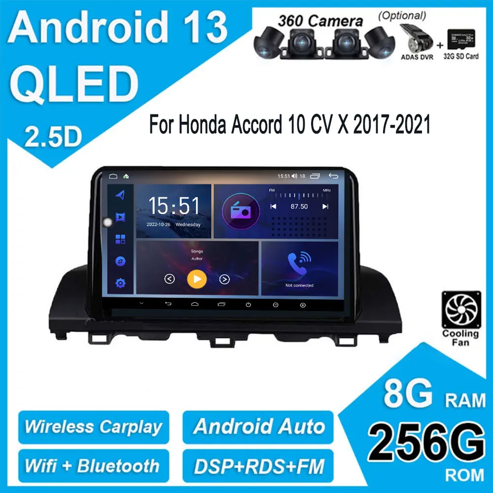 

9 Inch For Honda Accord 10 CV X 2017-2021 Android 13 Car Radio Multimedia Player Navigation GPS Carplay 4G WIFI Stereo Screen