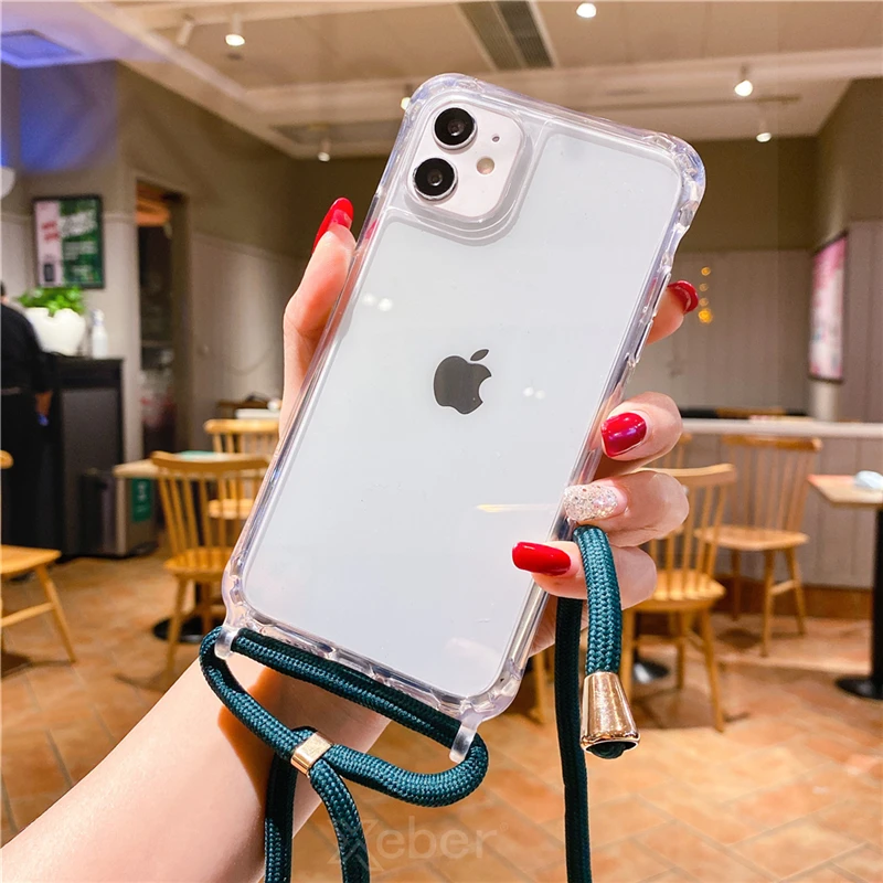 Transparent Crossbody Phone Case with Necklace Cord and Soft Cover
