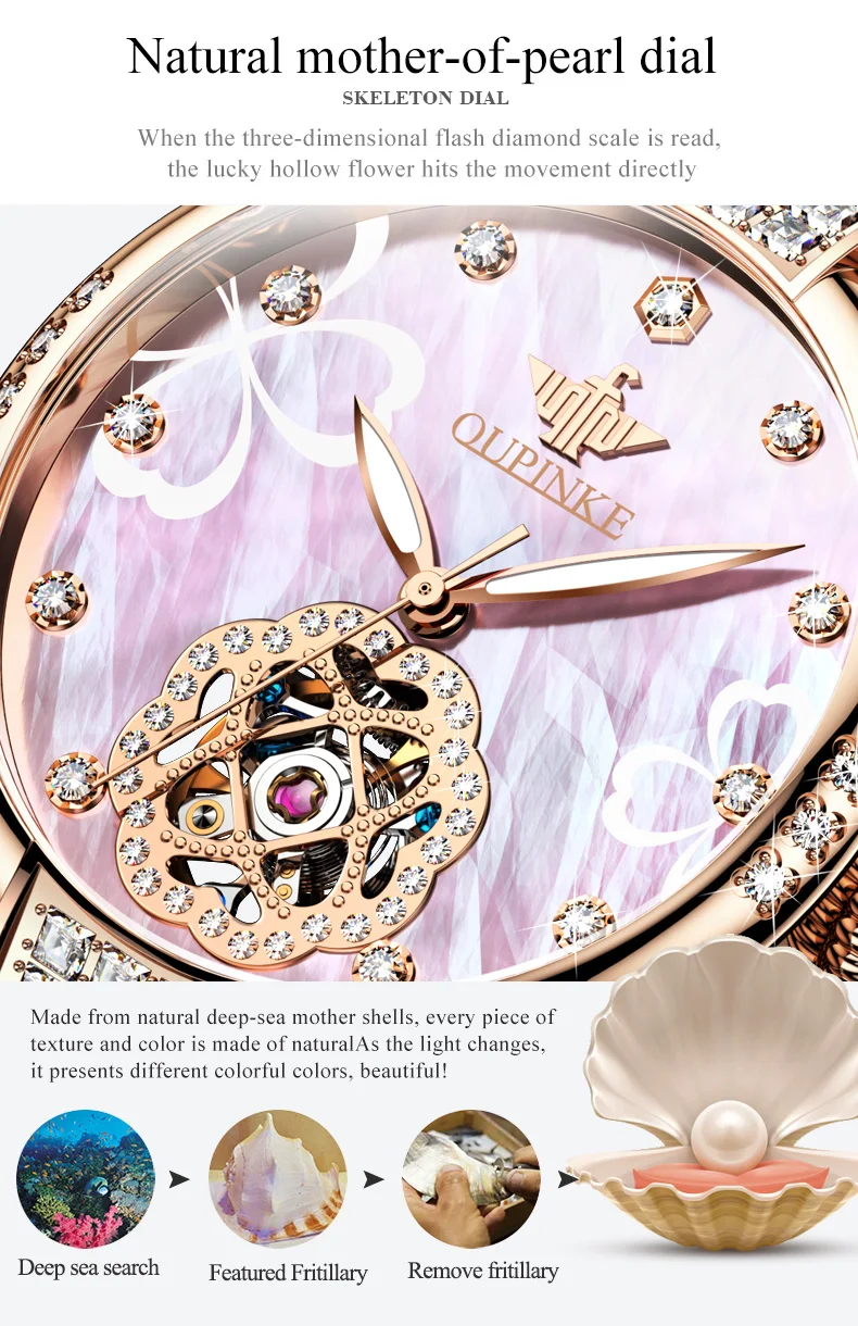 OUPINKE 3183 TOP Brand Women Watch Automatic Mechanical Elegant Ceramic Strap Diamond Waterproof Gift Box Watches for Women 6