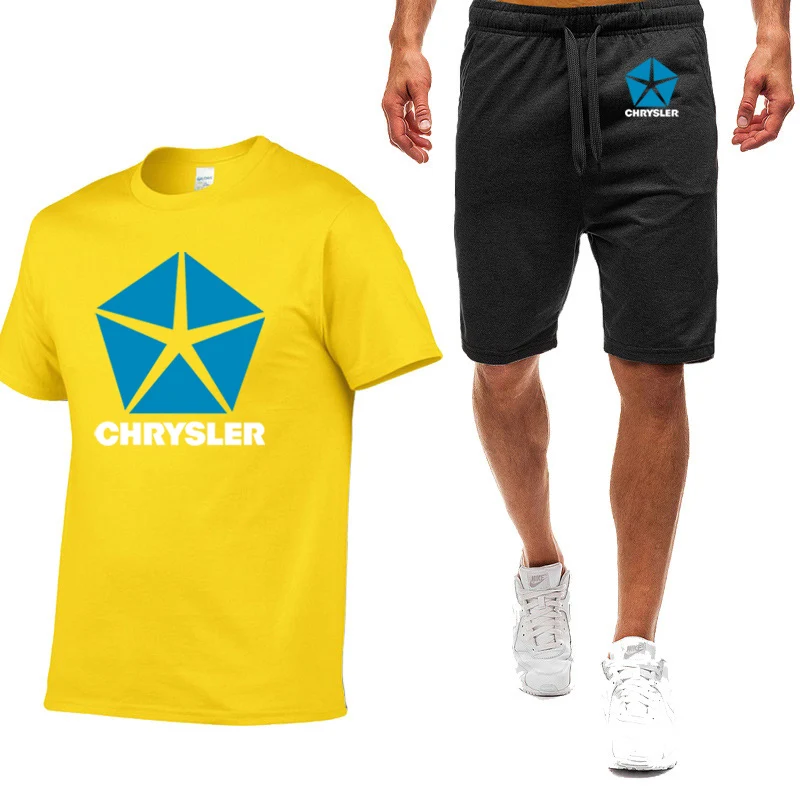 CHRYSLER 2022 Men's New Printing Comfortable Short Sleeve T-Shirt Tops And Shorts Casual Cotton Sport Sweatpants Two Pieces Sets
