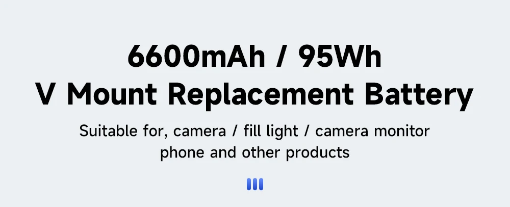 95Wh, BP-95, 6600mAh, V Mount, filmadora, luz