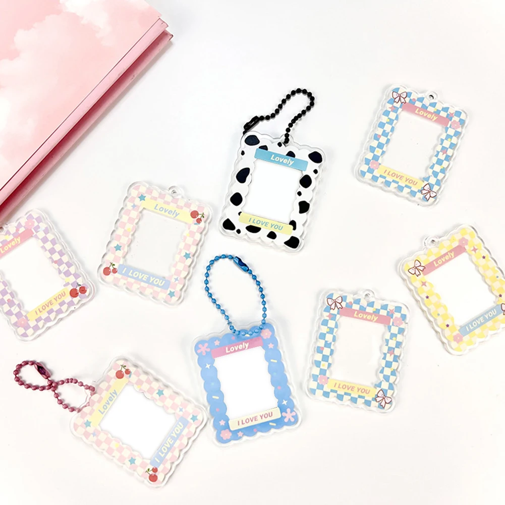 INS DIY Small Keychain School Stationery Bag Pendant Gift Idol Photo Sleeves With Chain Cute Photocards Protector Photo Frame 3 inch cartoon cute animal photo card holder photocards protector pendant fashion mini photo album idol photo sleeves keyring