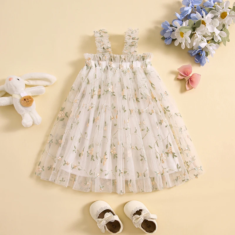 Women s Elegant Lace Sleeveless A-line Dress with Delicate Floral Embroidery and Mesh Overlay for a Princess Look
