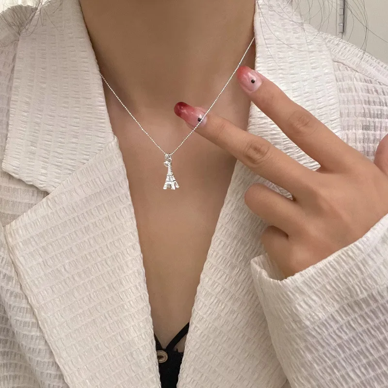 925 Sterling Silver Tassel Eiffel Tower Pendant Necklace