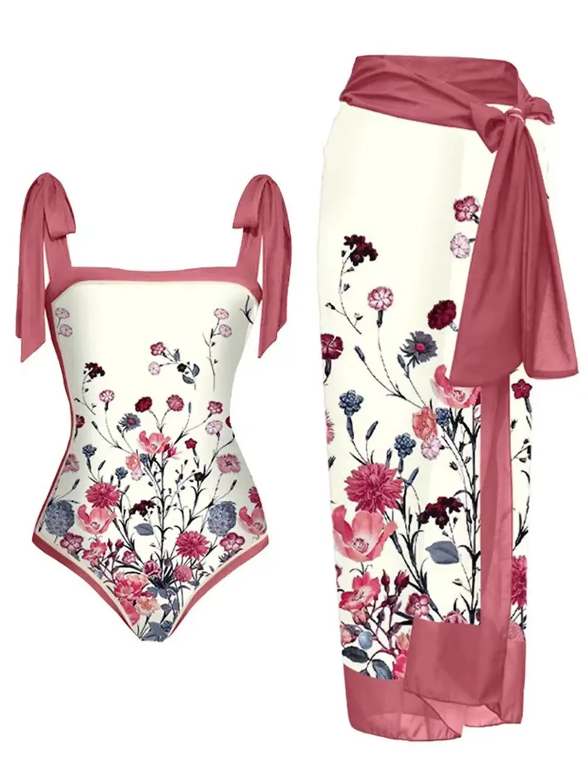 

New Vintage Swimwear Conservative High Waist Bikini One-Piece Spa Swimsuit Suit Blouse Summer Beach Wear Cover Up Dress