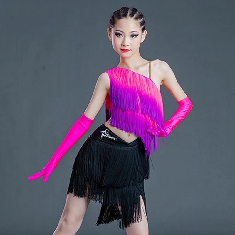 

2023 New Latin Dance Competition Costume Girls Fringed Dress Short Style Kids Latin Dress Samba Rumba ChaCha Dancing Wear