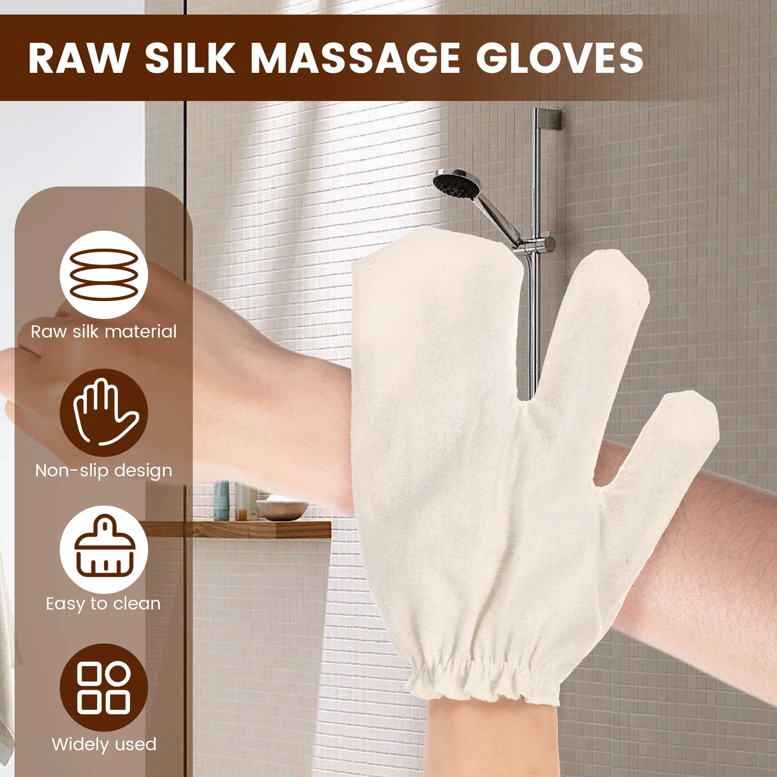 1 Pair Exfoliating Shower Gloves Soft Raw Silk Body Massage Glove With Elastic Wristband Bath Rubdown Glove for Arm Leg Cleaning