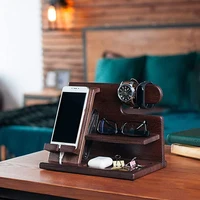 Wooden Bedside Wood Phone Docking Station Holder Wallet Stand Multifunctional Watch Storage Rack Home Desktop Decoration 2