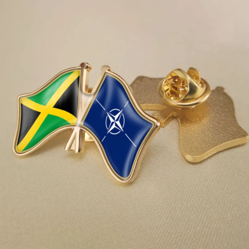 

Jamaica and NATO North Atlantic Treaty Organization Crossed Double Friendship Flags Lapel Pins Brooch Badges