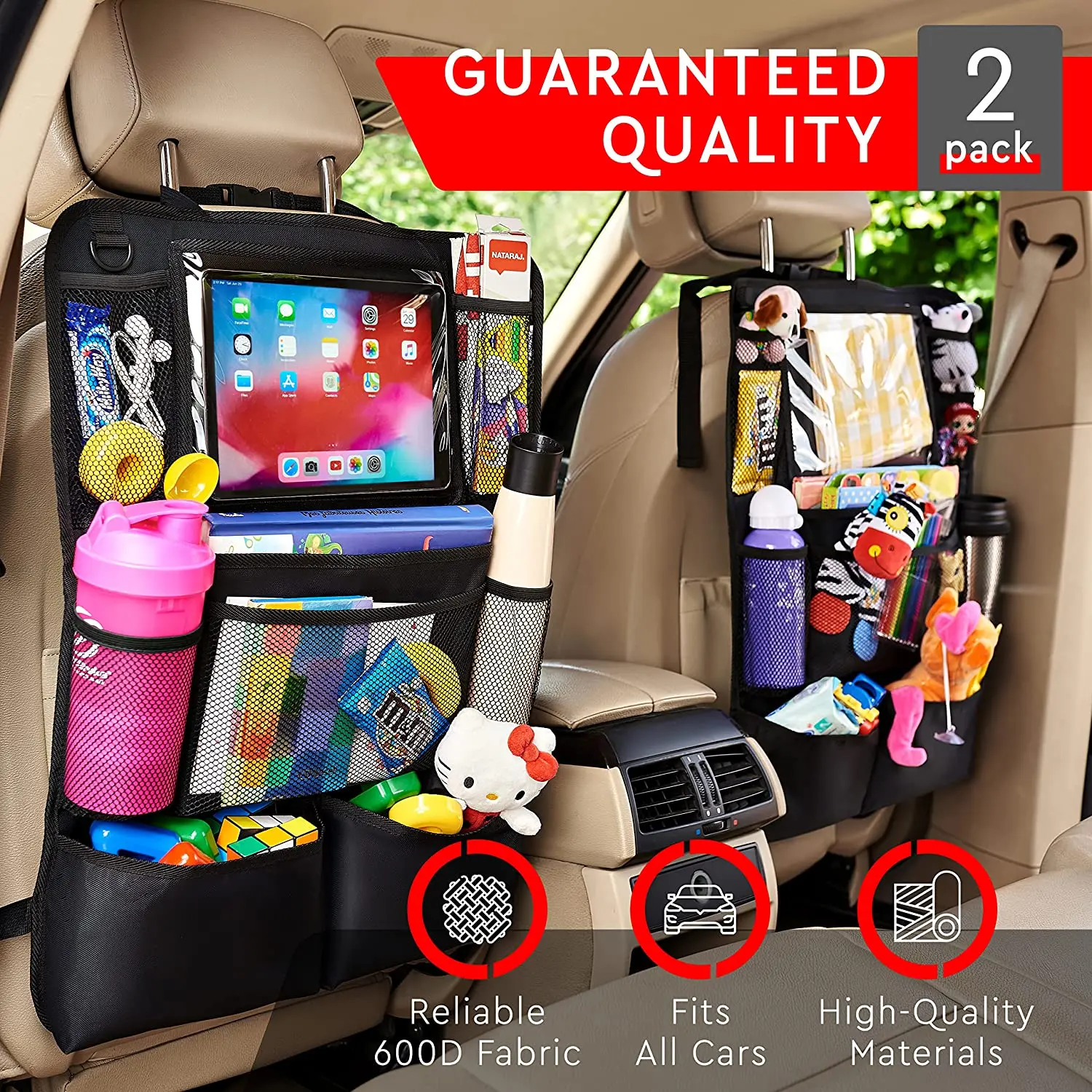 Organisateur de siège arrière de voiture pour enfants, protection de  couverture de siège arrière de voiture avec écran tactile, support de  tablette, tapis de coups de pied avec poche pour jouets, 2