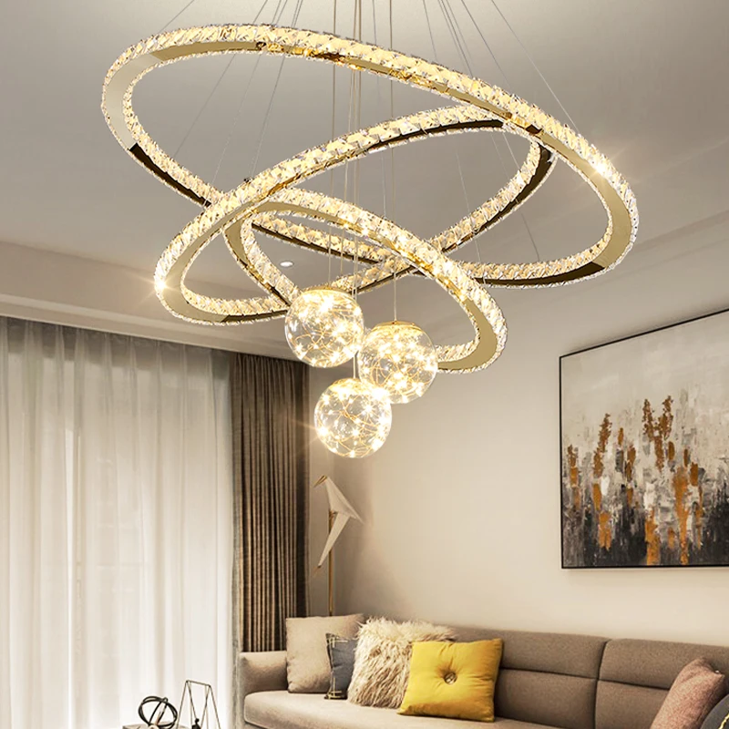 

Nordic Ring Chandeliers LED Living Room Lamp Titanium Gold Chandelier Light for Bedroom Kitchen Dining Room Dimmable with Remote