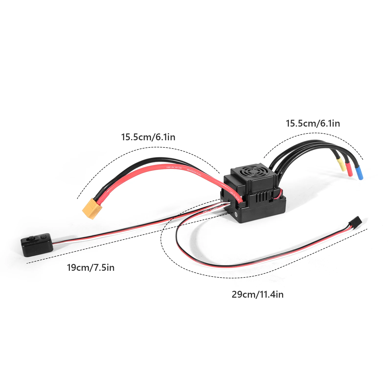 Détail des prises T et XT60 sur contrôleur ESC Brushless 120A pour RC