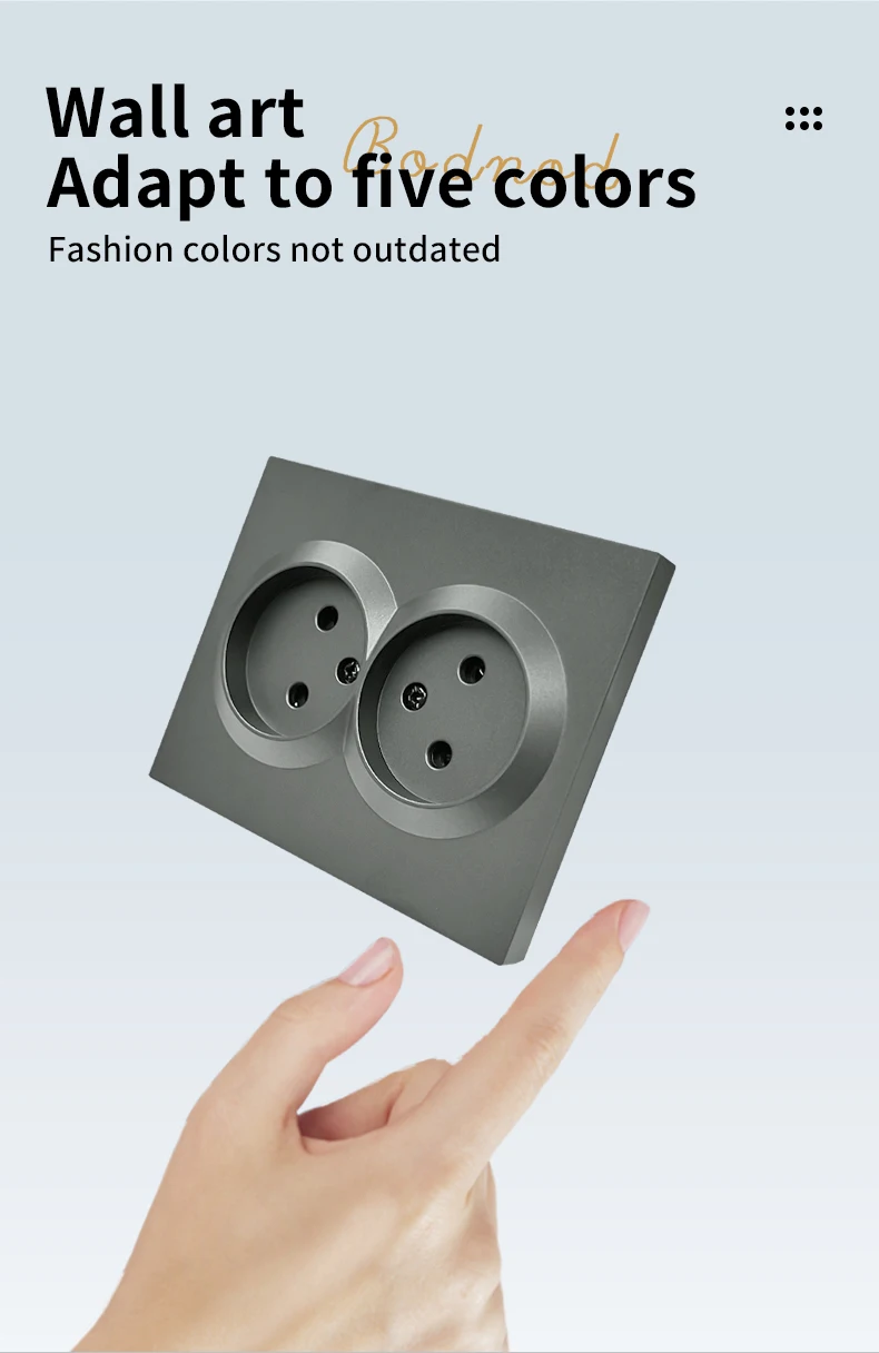 Description Picture 4 of itemWESA Grey Double Power Socket 16A EU Standard Electrical Outlet Standard Ground Wall Socket Flame Retardant Spray Paint Plastic