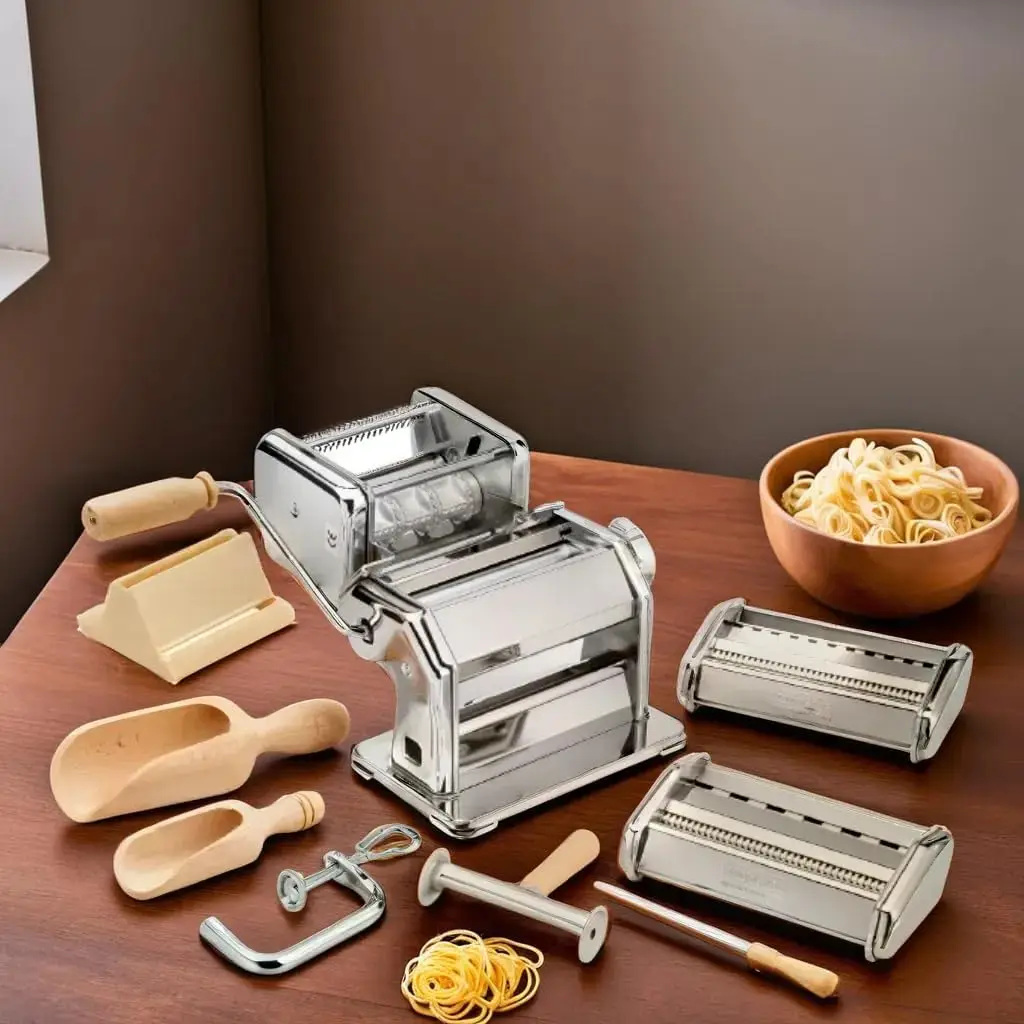 Pasta Maker Machine- Deluxe 11 Piece Set w Machine, Attachments, Recipes and Accessories-Made in Italy, Make Authentic Homemad