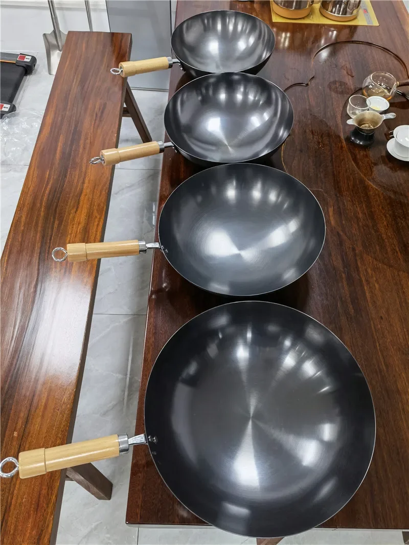 Padella wok in ghisa pura padella antiaderente rotonda fondo piatto padella  wok stufa a gas stufa elettromagnetica woks cinesi