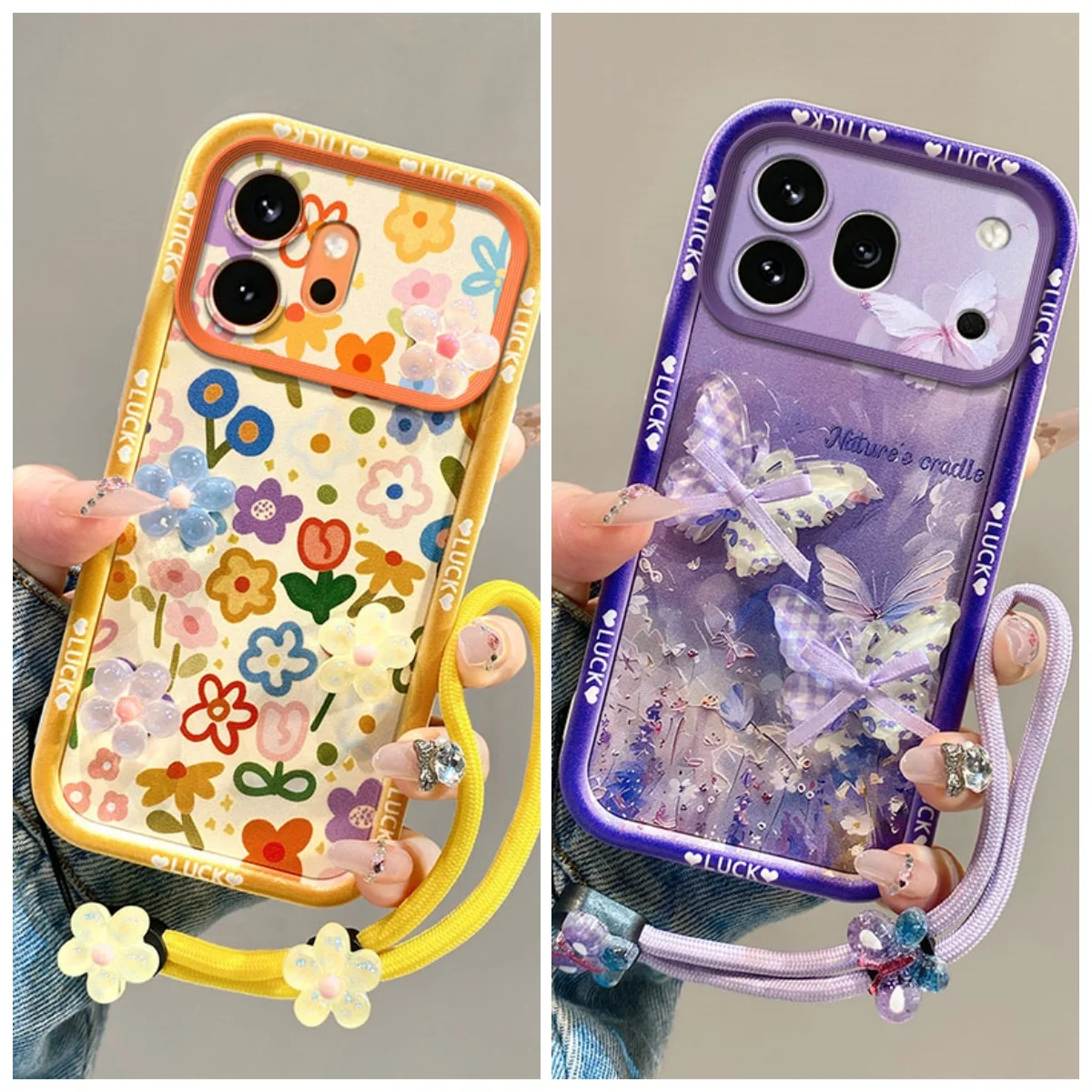 3D Cartoon Flower Butterfly Phone Case with Lanyard Cover