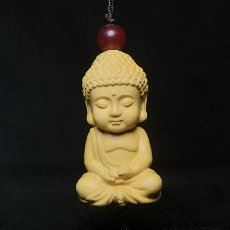 

Japanese boxwood Carved Buddha statue amulet necklace netsuke gift Collection