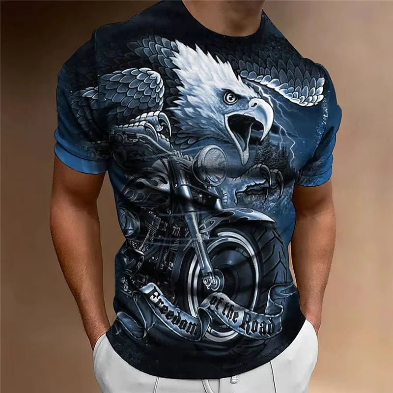 Motorcycle T-shirt Men 3D Print Short Sleeve Vintage Classics TShirt Mens Street Ride Biker Shirts Tops Oversized Tee Shirt