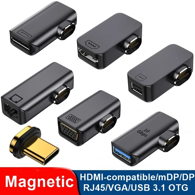 Metal Magnetic USB Type C Adapter to USB 3.1/HD-compatible/DP/VGA/mDP/RJ45 4K/8k 60Hz Vedio Converter for Laptop Phone Macbook