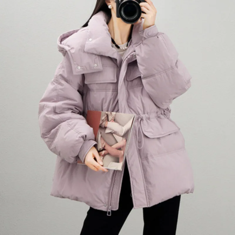 2023 New Women Down Jacket Winter Coat Female Short Parkas Loose Thick Warm Outwear Hooded Leisure Time Versatile Overcoat