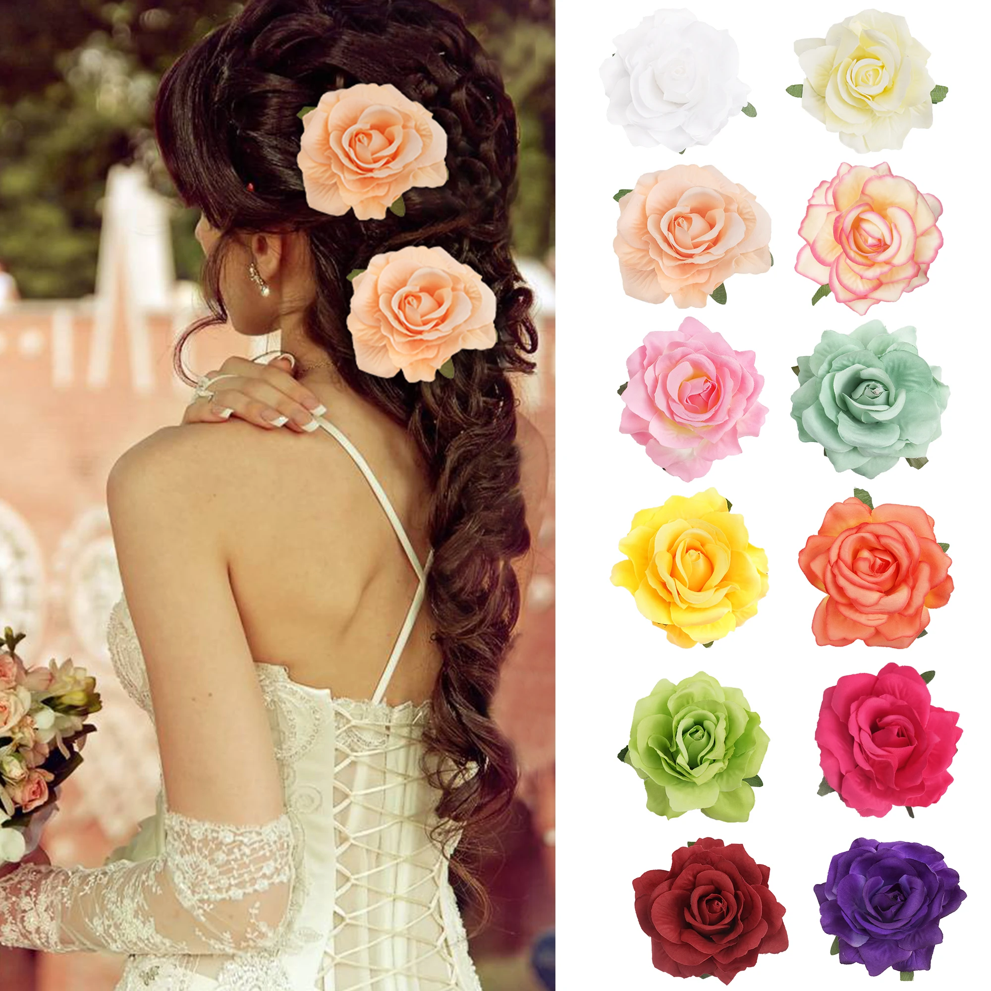 

12pcs Rose Flower Hairpin Barrette Bridal Wedding Party Brooch Women Hair Clip Hairgrip Headwear Hair Accessories wholesales