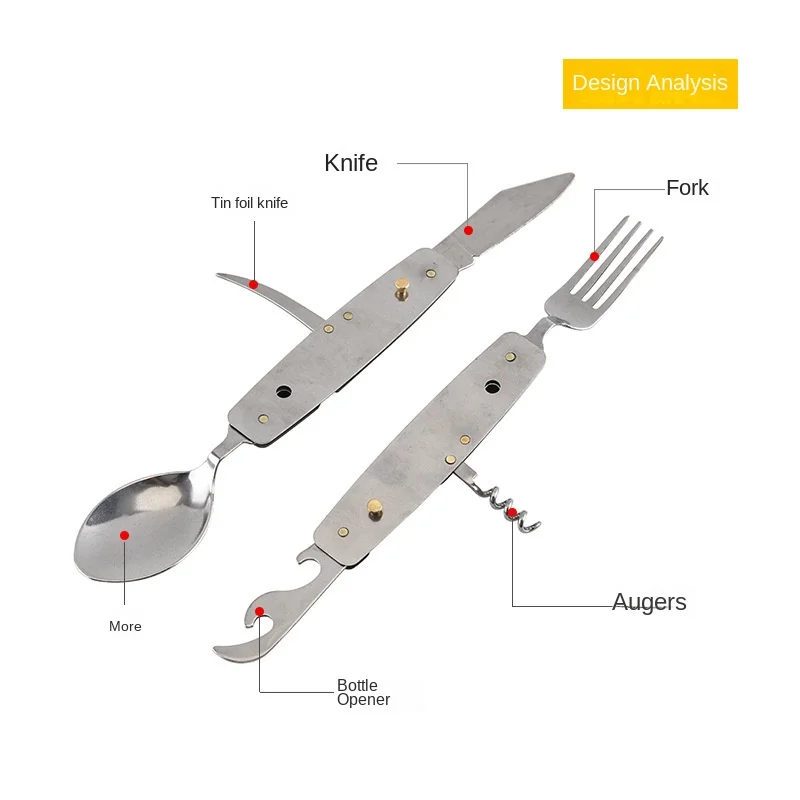 2 PCS Outdoor Camping Cutlery Stainless Steel Wire Handle Knife, Fork And Spoon 3-Piece Portable Folding Travel Dinner Knife Set 3