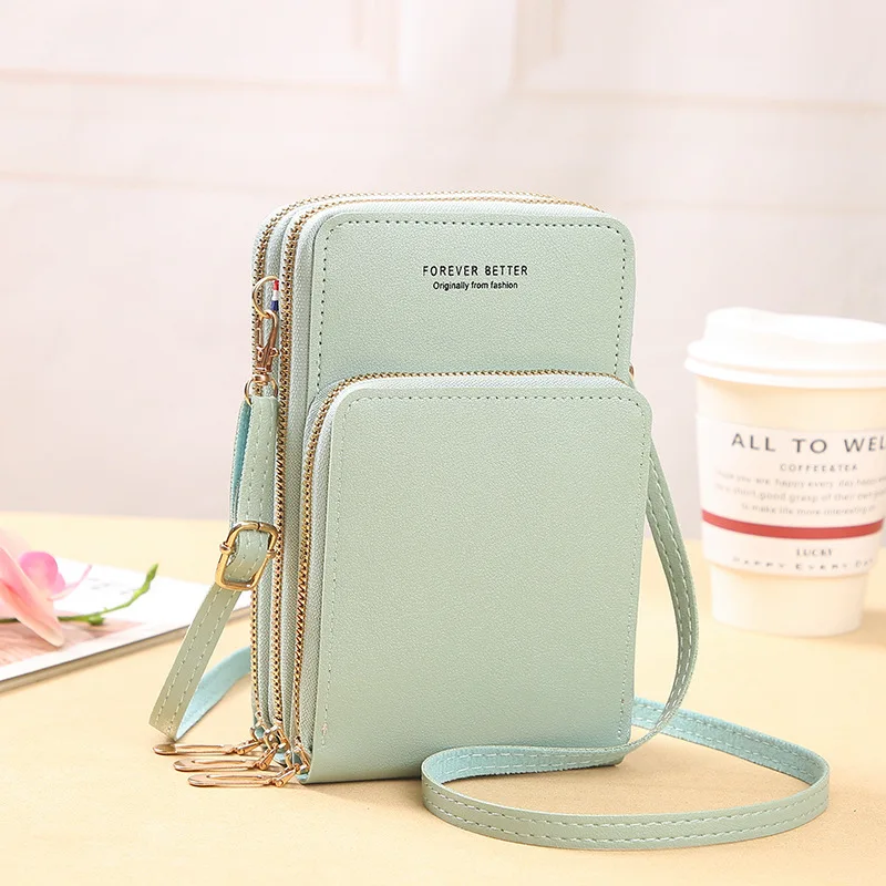 2024 New Large Capacity Multi functional Solid Color Fashion Simple Single Shoulder Small Bag Touch Screen Crossover Mobile Phon