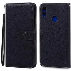 Luxurious Leather Wallet Flip Cover - Premium Soft Silicone Phone Case and Coque Protector for Honor 8X (2018) (Black)