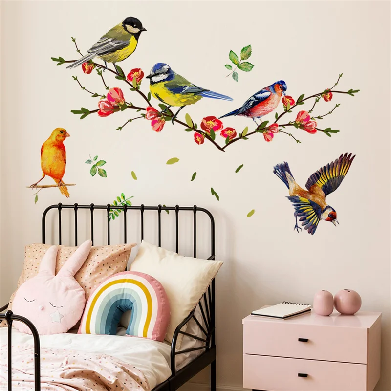 Autocollants muraux oiseaux tropicaux sur branche d'arbre, décoration de  maison, affiche d'oiseau auto-adhésive, bricolage, fresques pour chambre  d'enfants, décor de salon