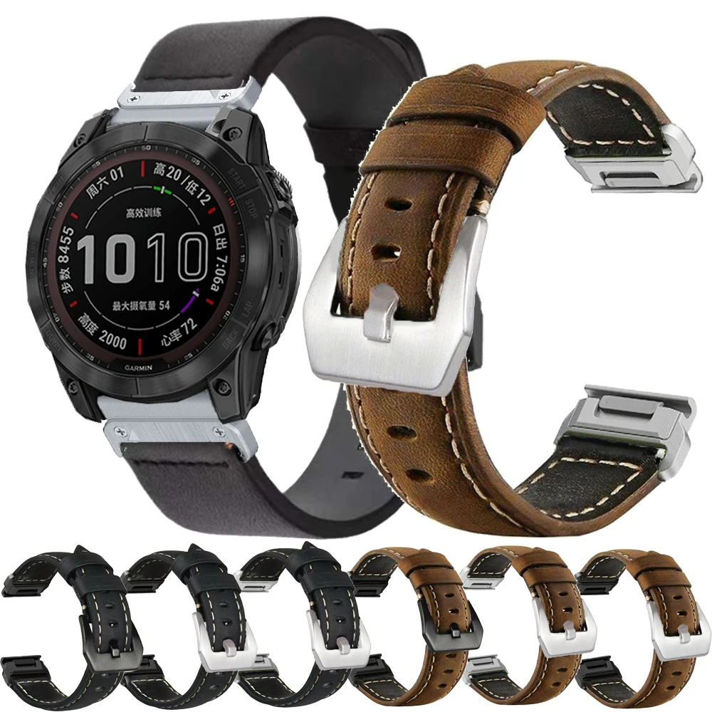 

QuickFit 26 22mm Leather Strap for Garmin fenix 7X Tactix 7 Pro 6X 6 Pro 5 5X Plus Smartwatch Band Bracelet D2 bravo 3HR Correa