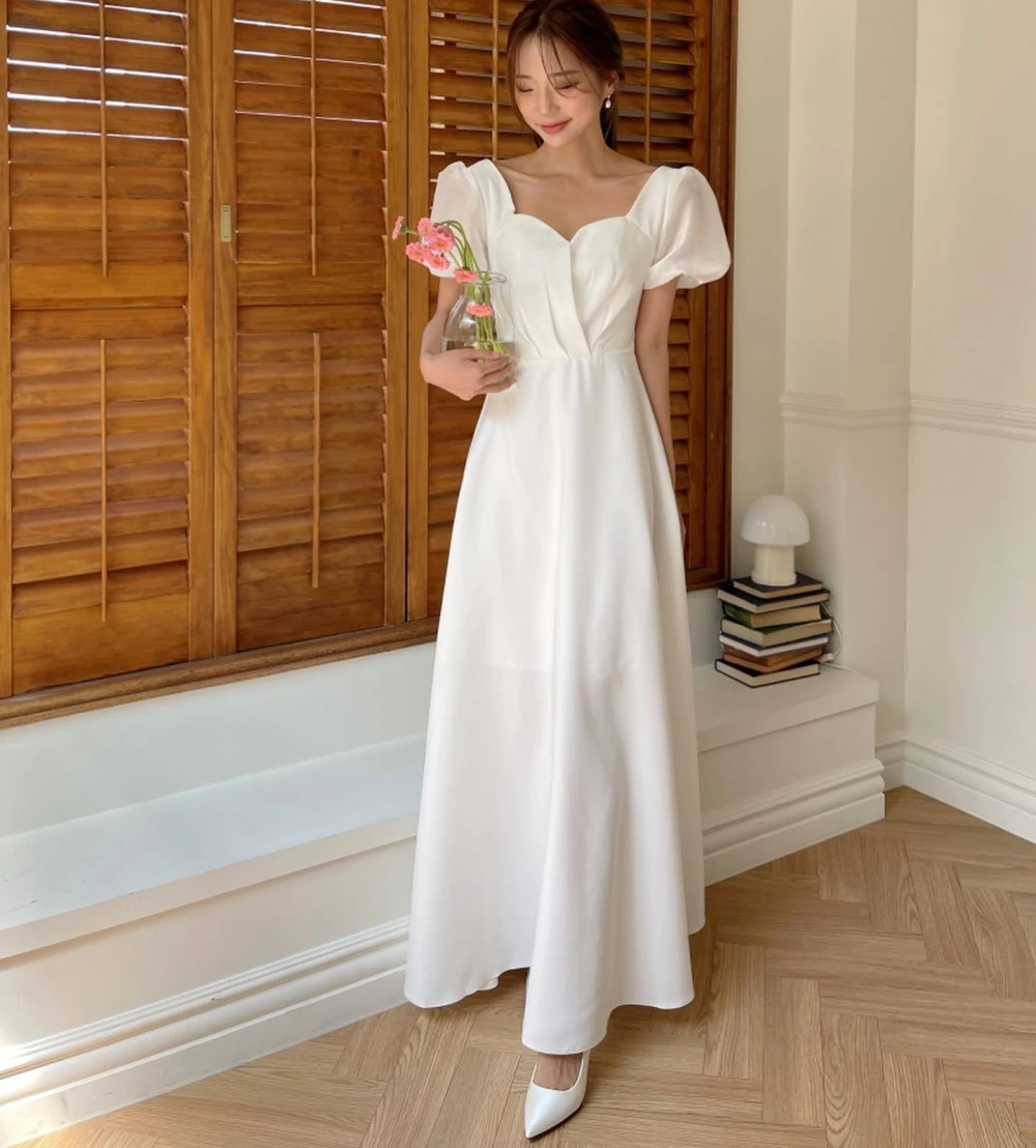 

SONDR Sweetheart Custom Made Gorgeous Ivory Satin Wedding Dresses Puff Sleeves 웨딩드레스 Brides Gowns for Women Bridal Dresses