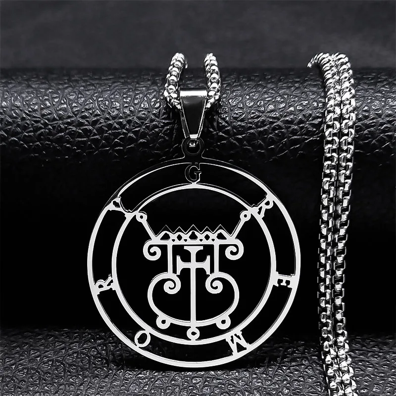 Sleek Lucifer Sigil Stainless Steel Satanic Necklace with Baphomet Charm