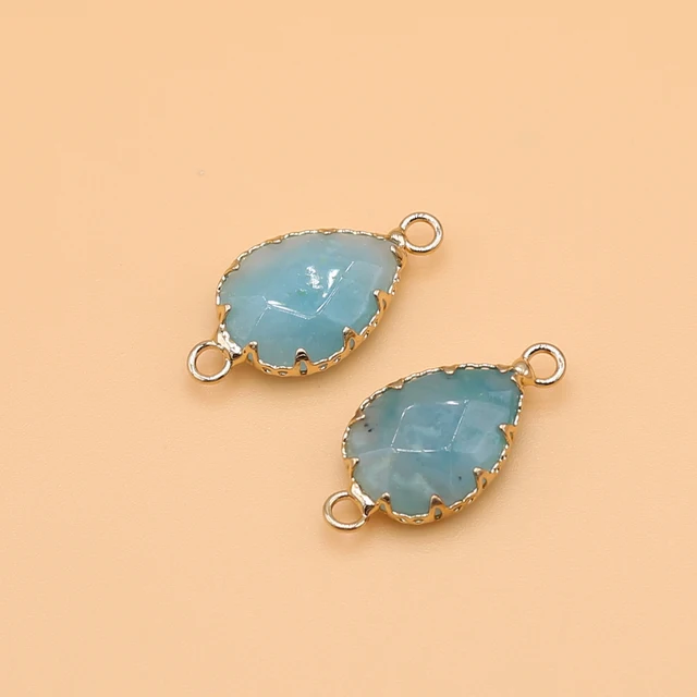 Natural Stone Pendants Gold plated Lapis lazuli Opal Double Hole