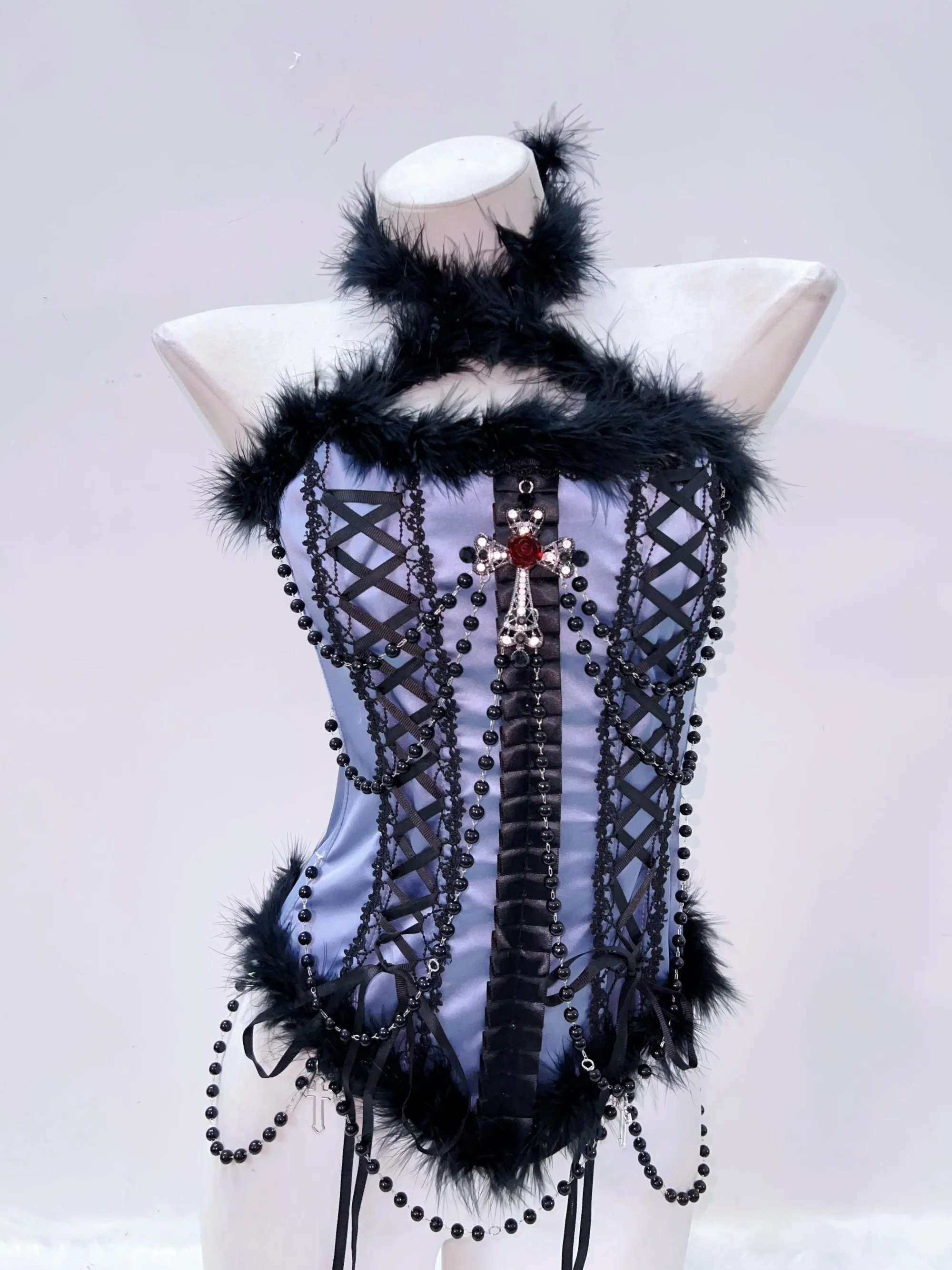 Feather Trim Faux Pearl Bustier Top 4