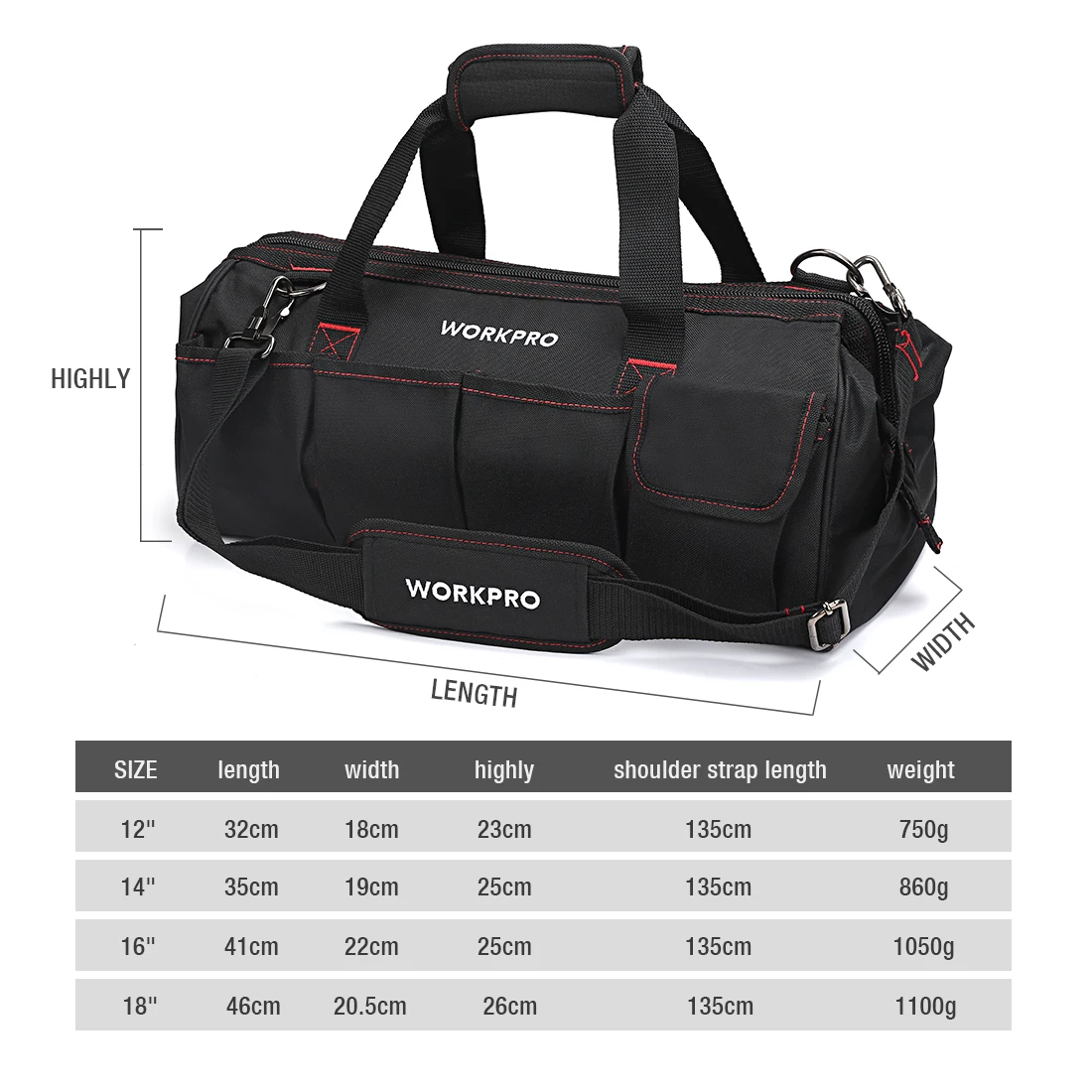 WORKPRO Waterproof Tool bag Travel Bags Men Crossbody Bag Large Capacity 4 size Tool Bags Storage Bag Tool Kit Bag Tool Case
