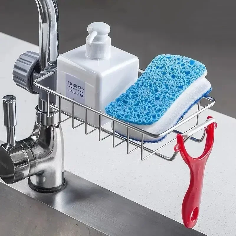 Hanging Faucet Rack Adjustable Height Flexible and Rotatable Kitchen Sink Drain Holder Suitable for Soap Sponges Brushes