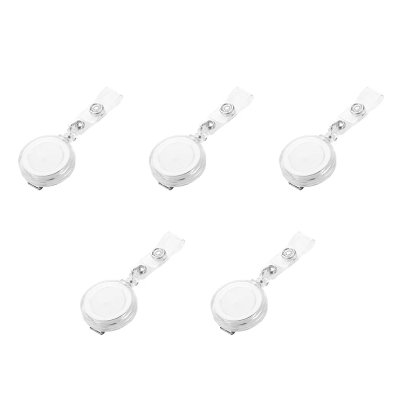 

5X Retractable Ski Pass ID Card Badge Holder Key Chain Reels With Clip White