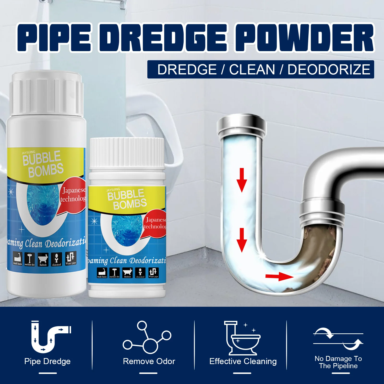 Powerful Sink and Drain Cleaner Chemical Powder Agent Pipe Dredging Agent  Kitchen Sewer Pipes Deodorant Strong Pipeline Dredge Agent Toilet Cleaning