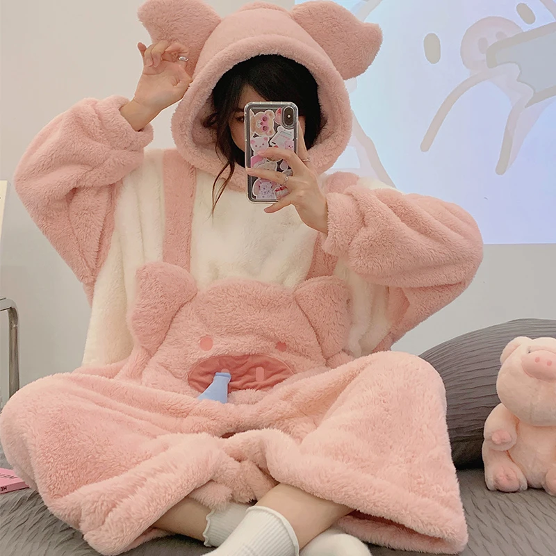 Getadme Winter Adult Kigurumis Women Pijama Onesie Jumpsuits Cartoon Sleepwear Pyjama Thicken Hoodie Korean Girls Leisure Wear Pajamas