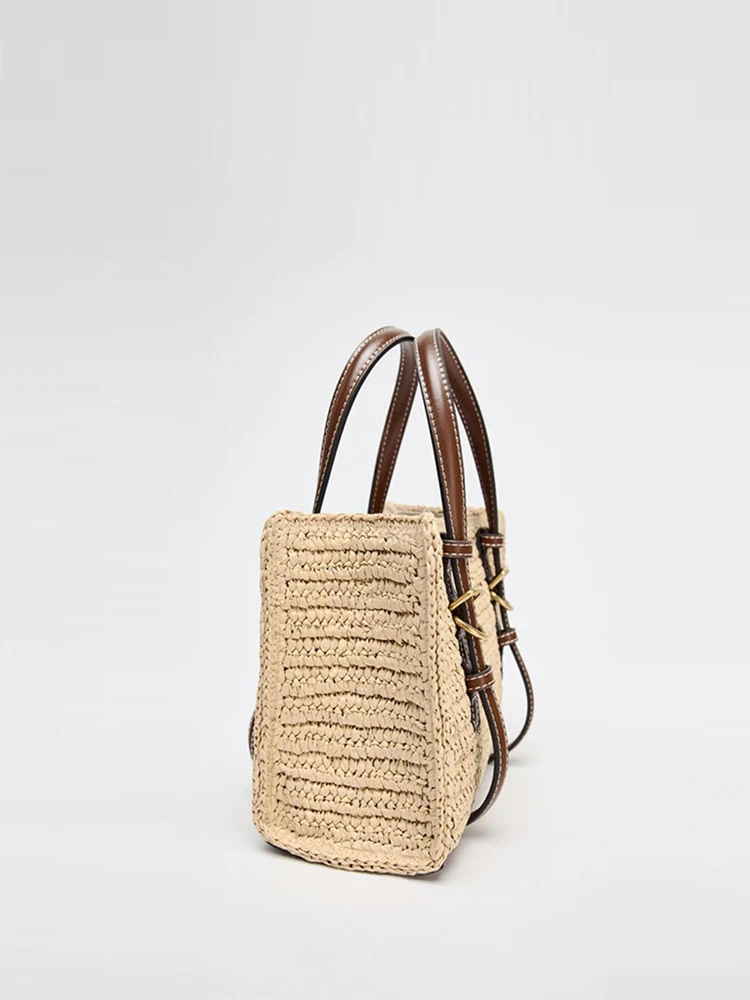 Vintage New Handbag Hand Woven Women's Underarm Bag Grass Weaving leather Handheld Hollowed Out Shoulder Bag